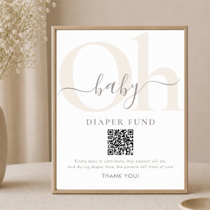 Minimalistisches Oh Baby Shower Windel Fonds QR-Co Poster