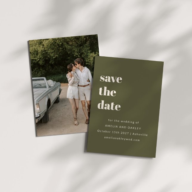 Minimalistisches Olive Fall Retro Simple Wedding F Save The Date (Von Creator hochgeladen)