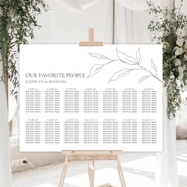 Minimalistisches Olivenblatt Hochzeit 14 Tafelsitz Poster (Von Creator hochgeladen)