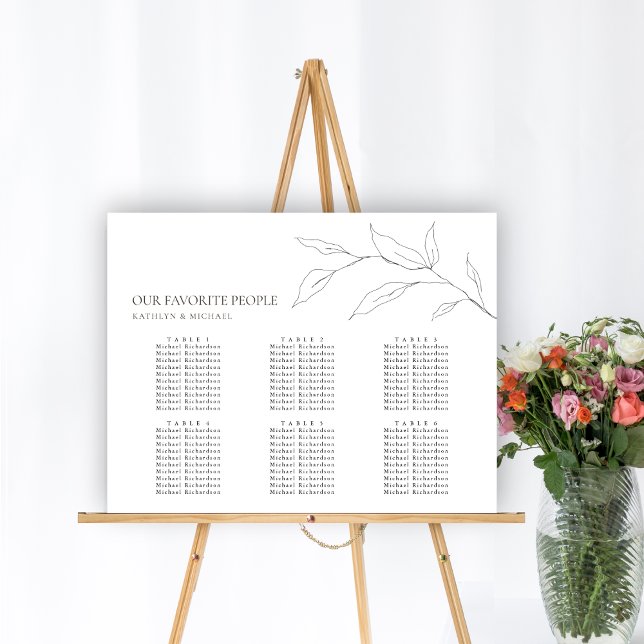Minimalistisches Olivenblatt Hochzeit 6 Tafelsitze Poster (Von Creator hochgeladen)