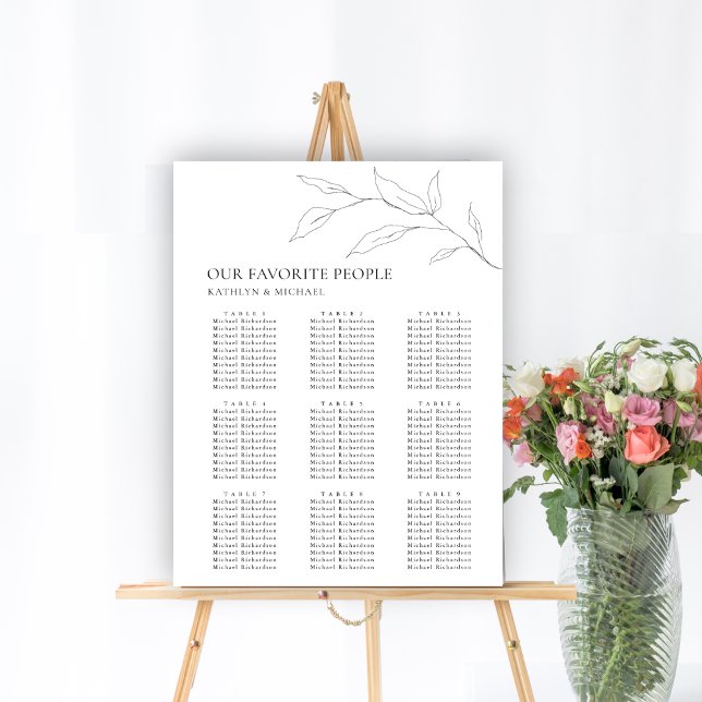 Minimalistisches Olivenblatt Hochzeit 9 Tischplätz Poster (Von Creator hochgeladen)