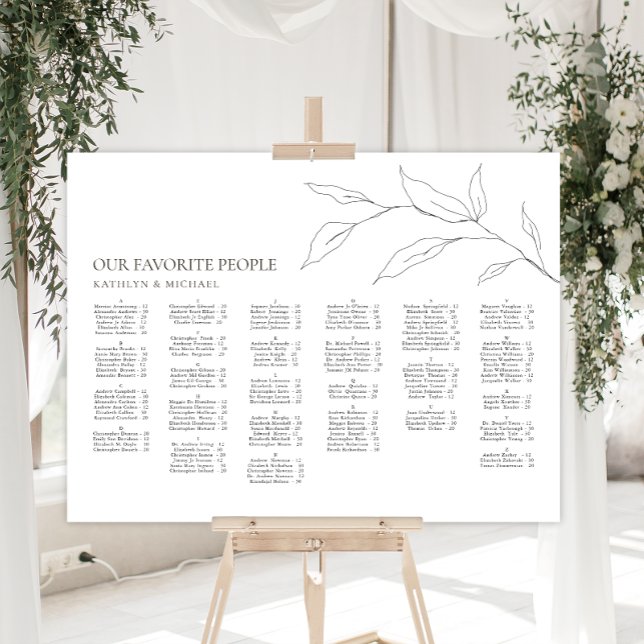 Minimalistisches Olivenblatt Hochzeit Alphabetisch Poster (Von Creator hochgeladen)