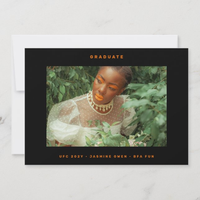 Minimalistisches Orange Black Abschluss Foto Ankündigung (Vorderseite)