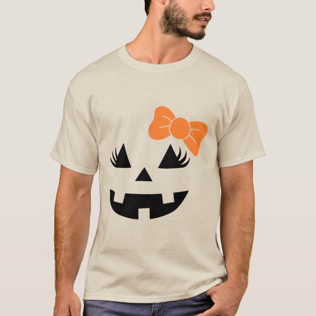Minimalistisches Orange Bow Design zu Halloween T-Shirt (Vorderseite)