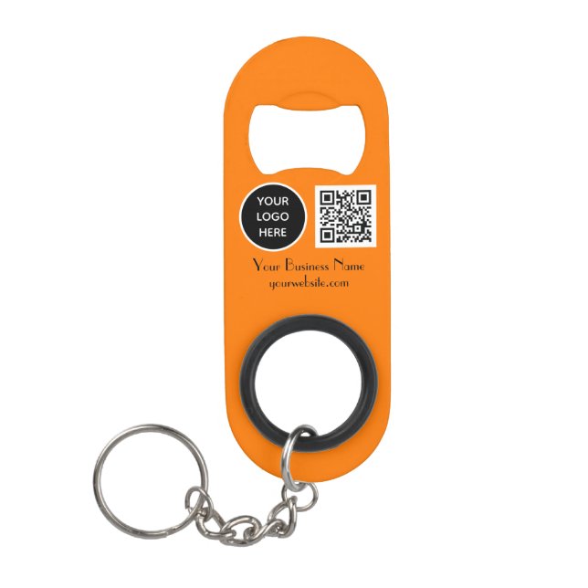 Minimalistisches Orange Logo QR Code Mini Flaschenöffner (Vorderseite)