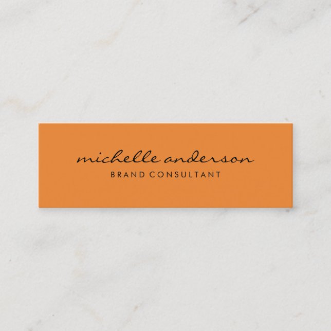 Minimalistisches Orange mit kursivem Text Mini Visitenkarte (Vorderseite)