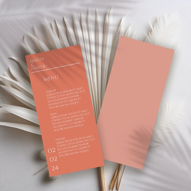 Minimalistisches Orange Wedding Menu Menükarte (Von Creator hochgeladen)