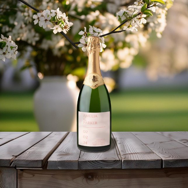 Minimalistisches Orange Wedding Sparkling Weinlabe (Von Creator hochgeladen)