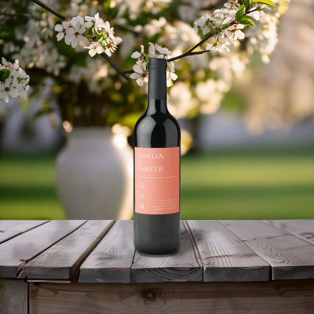 Minimalistisches Orange Wedding Wine Label Weinetikett (Von Creator hochgeladen)