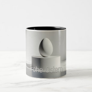 Minimalistisches Osterei auf modernem Podest Zweifarbige Tasse