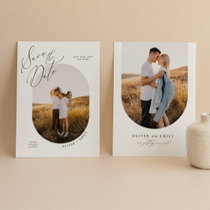 Minimalistisches Oval Wedding Foto Save the Date Einladung