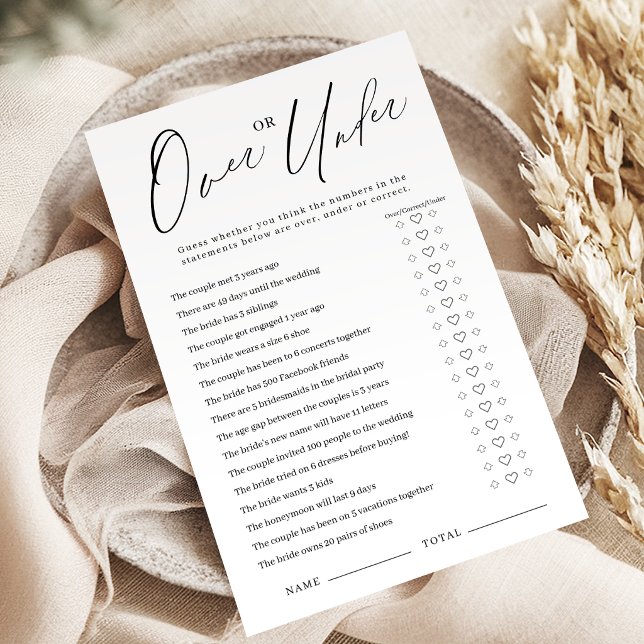 Minimalistisches Over-oder Under-Brautparty-Spiel (Minimalist Over or Under bridal shower game)
