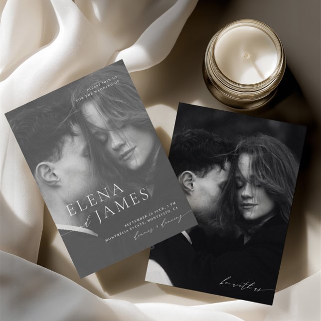 Minimalistisches Overlay-Foto Schwarz/Weiß-Hochzei Einladung (Minimalist Overlay Photo Black & White Wedding)