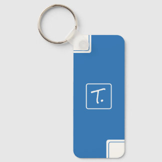 Minimalistisches Ozeanblau mit weißem Monogramm Schlüsselanhänger
