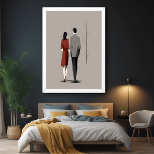 Minimalistisches Paar, das zusammen geht, moderne  Poster