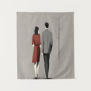 Minimalistisches Paar, das zusammen geht, moderne  Wandteppich