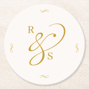 Minimalistisches Paar-Monogramm Runder Pappuntersetzer