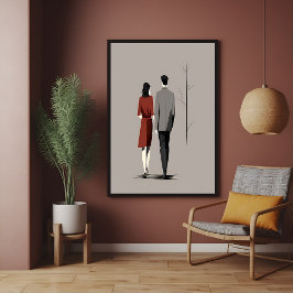 Minimalistisches Paar Wandern und moderne Kunst Poster