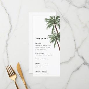 Minimalistisches Palmenbäume Hochzeitsmenü Menükarte