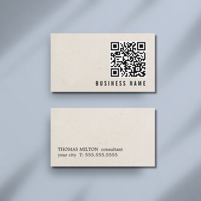 Minimalistisches Papierstruktur-QR-Code-Bold-Berat Visitenkarte (Von Creator hochgeladen)