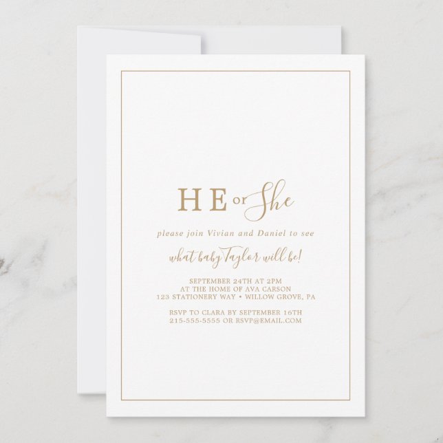 Minimalistisches Party für das Geschlecht Einladung (Vorderseite)