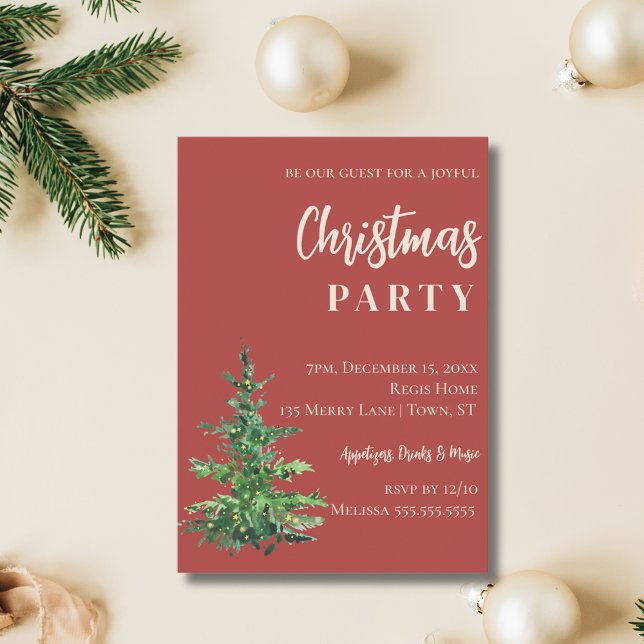 Minimalistisches Party Wasserfarbe Tree Einladung (Minimalist Watercolor Tree Christmas Party Invitation
)