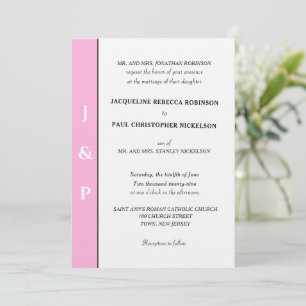 Minimalistisches Pastell-Hellrosa-Weiß-Monogramm  Einladung