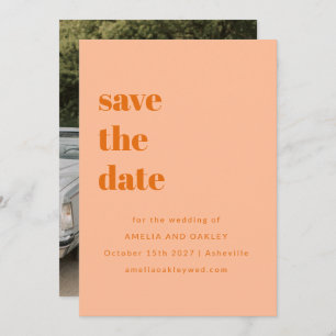 Minimalistisches Peach Orange Retro Simple Wedding Save The Date