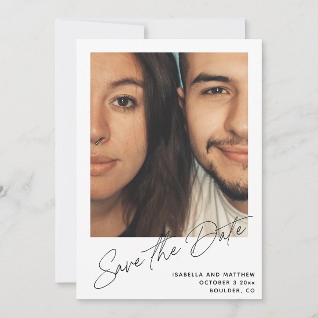 Minimalistisches Personalisiertes Foto für moderne Save The Date (Vorderseite)