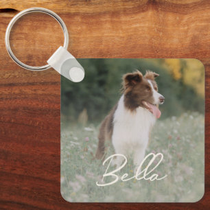 Minimalistisches personalisiertes Hunde-Foto Schlüsselanhänger