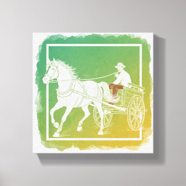 Minimalistisches Pferd & Cart Art | Surreal White  Leinwanddruck (Vorderseite)