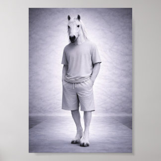 Minimalistisches Pferd in lässiger moderner Kleidu Poster