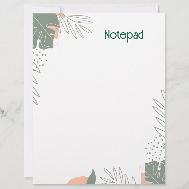 Minimalistisches Pflanzenpapier Notizbuch Briefbogen (Vorderseite)