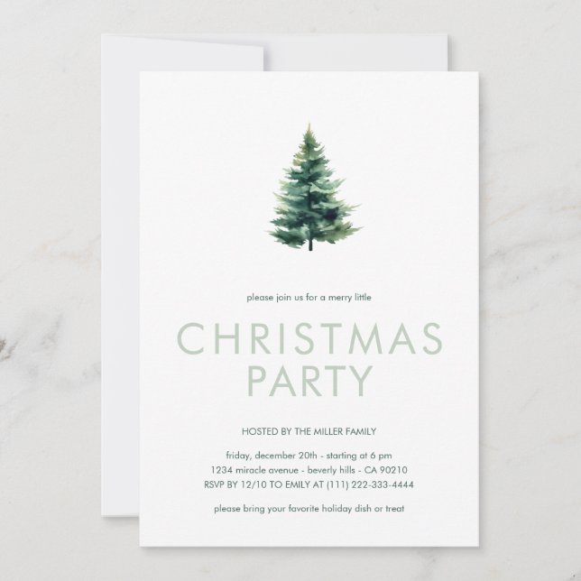 Minimalistisches Pine Tree Green Christmas Party Einladung (Vorderseite)