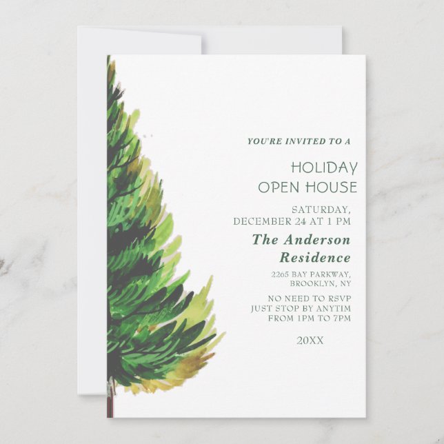 Minimalistisches Pine Tree Weihnachtshaus Einladung (Vorderseite)