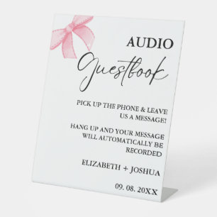 Minimalistisches Pink Bow Wedding Audio Gästebuchz Sockelschild