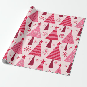 Minimalistisches Pink und Rote Weihnachtsbaummuste Geschenkpapier