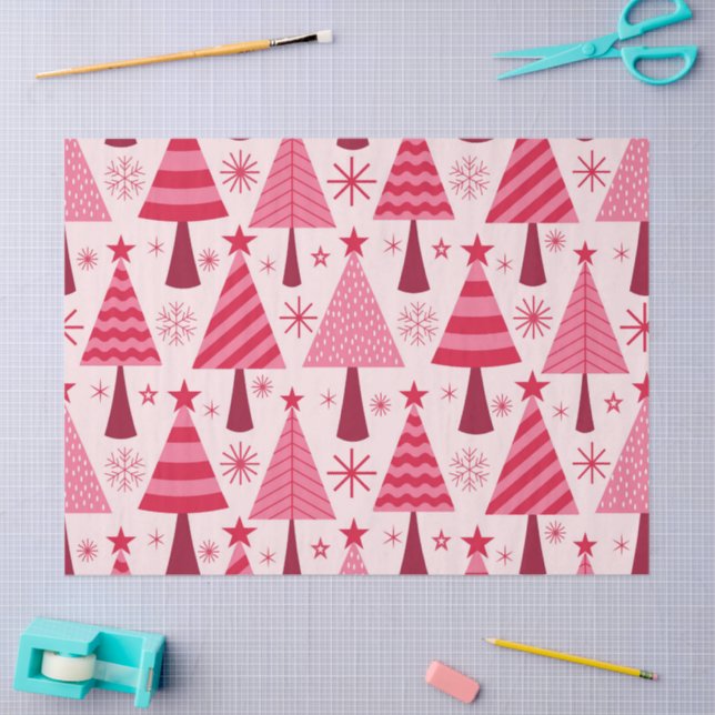 Minimalistisches Pink und Rote Weihnachtsbaummuste Seidenpapier (Basteln)
