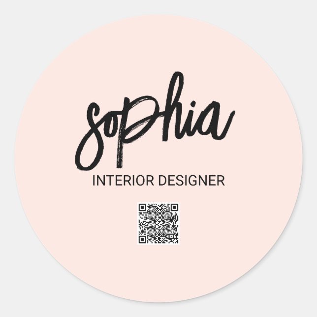 Minimalistisches Pinselskript Rosa QR-Code Runder Aufkleber (Vorderseite)