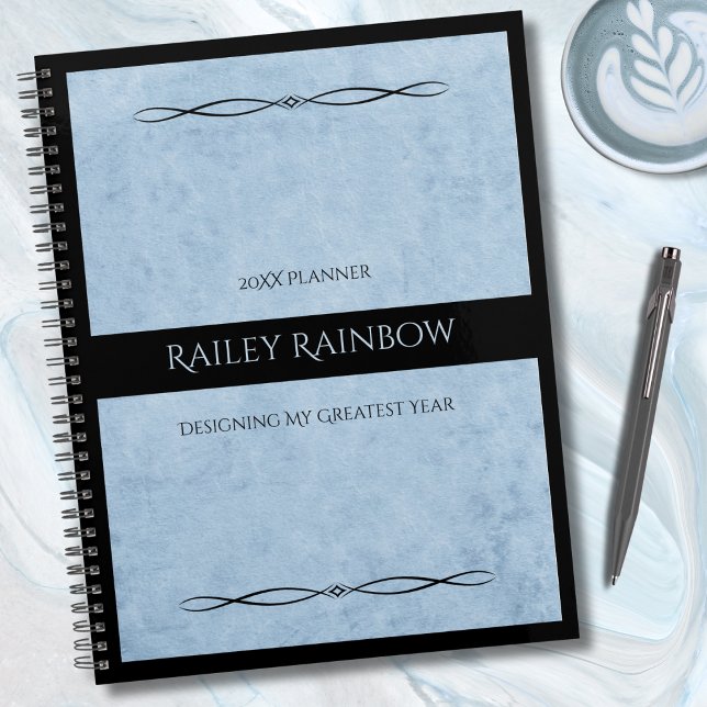 Minimalistisches Powder Blau Schwarzer Moderner Bü Planer (Instantly upgrade your modern workspace with this stylish, minimalist planner)