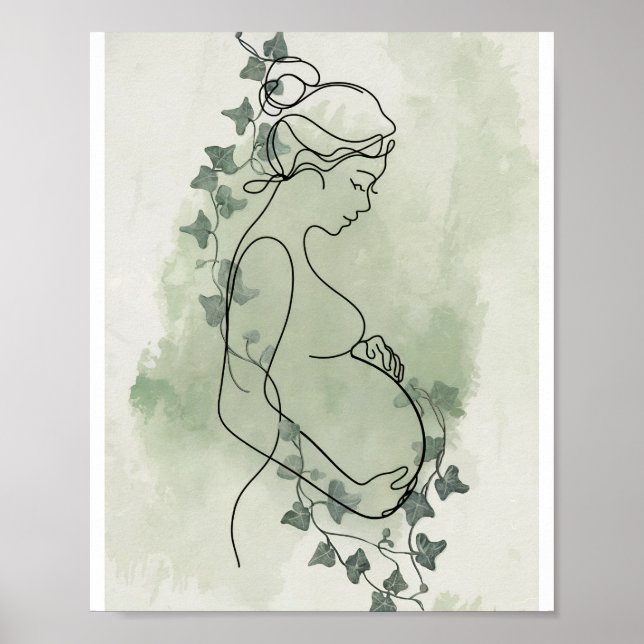 Minimalistisches Pregnancy Line Art Poster (Vorne)