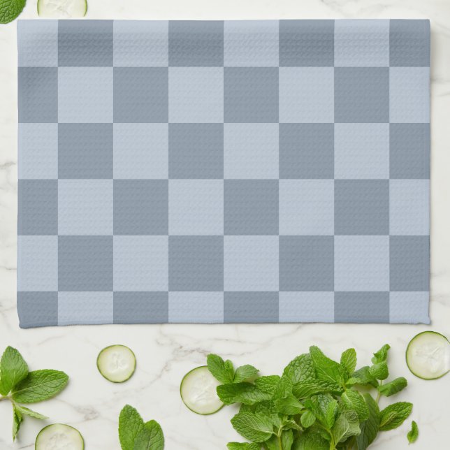 Minimalistisches Puderblau-Schachbrettmuster Geschirrtuch (Gefaltet)