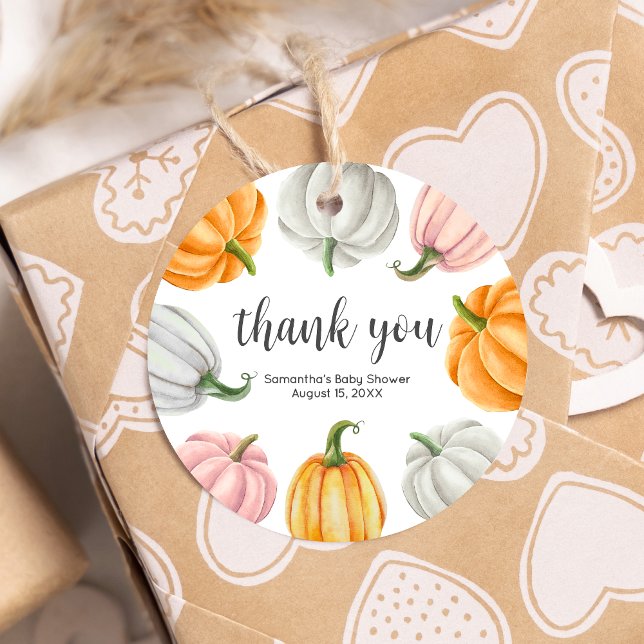 Minimalistisches Pumpkin Fall Baby Dusche Runde Geschenkanhänger (Minimalist Pumpkin Baby Shower Round Favor Tags)