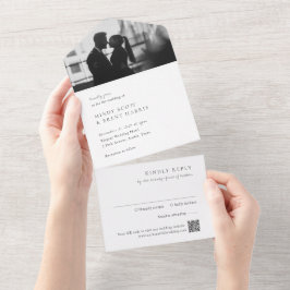 Minimalistisches QR Code Foto Moderne Hochzeit All In One Einladung