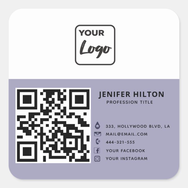 Minimalistisches QR-Logo Quadratischer Aufkleber (Vorderseite)