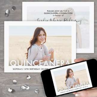 Minimalistisches Quinceañera Foto Overlay 15. Gebu Einladung