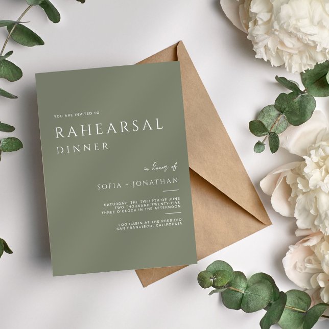 Minimalistisches RAHEARSAL Dinner Hochzeit im Grün Einladung (Von Creator hochgeladen)