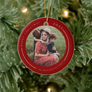 Minimalistisches Red Family Foto Keramik Ornament