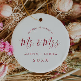 Minimalistisches Red First Christmas Wedding Foto Keramik Ornament