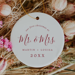 Minimalistisches Red First Christmas Wedding Foto Keramik Ornament